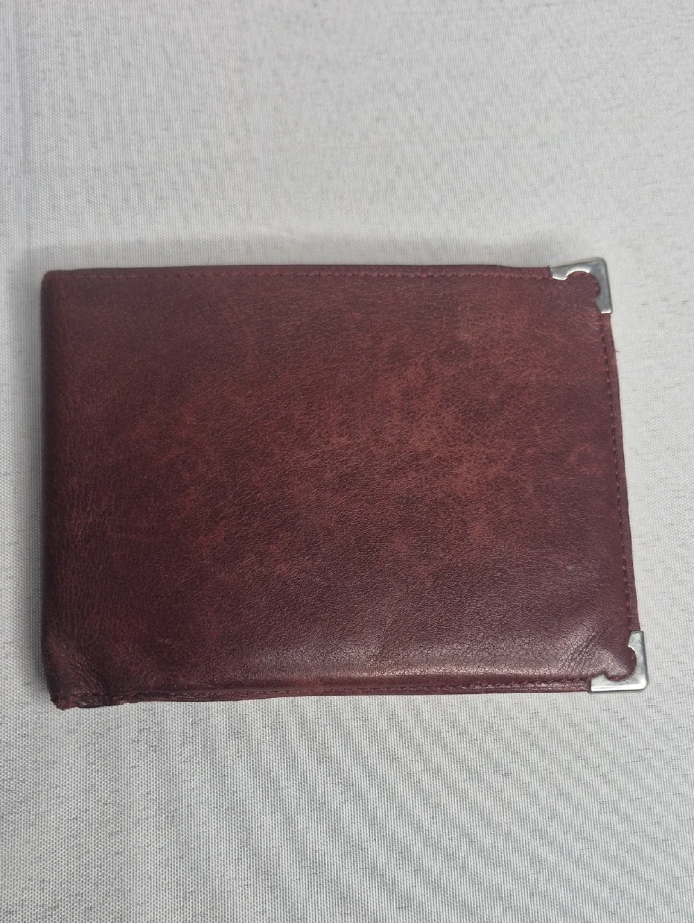 Cartier Men's Leather Bifold Wallet - Burgundy with Metal Corners
